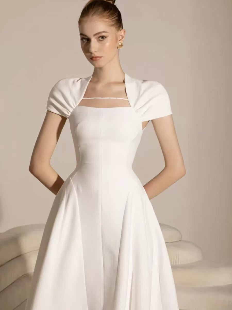 MYRNA SQUARE NECKLINE A-LINE MIDI DRESS Avalabel
