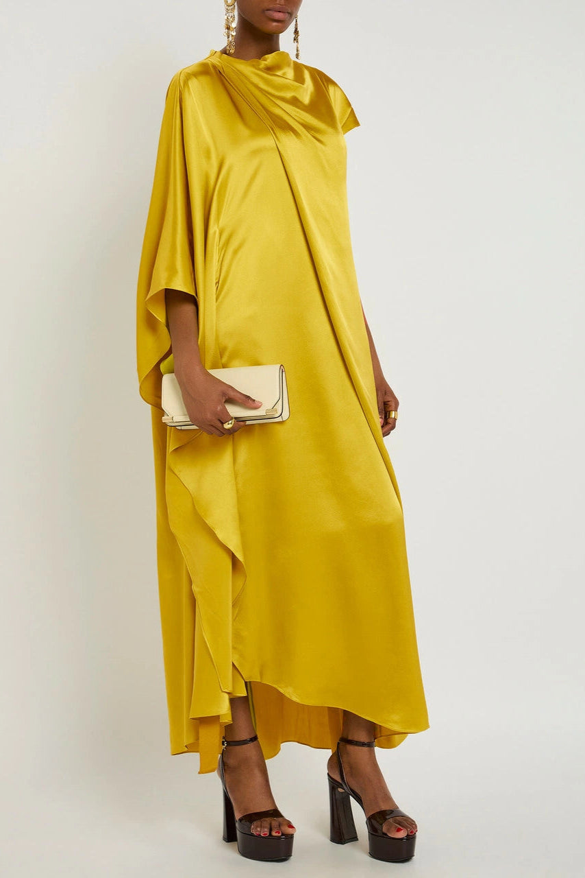 Yellow Draped Silk Maxi Dress Soraya