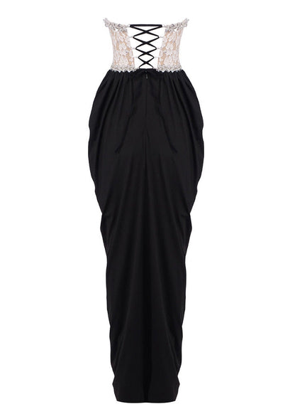 sharon Lace Beaded embellished Strapless Maxi Dress in black