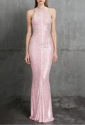 Hollow Mesh Rhinestone Sleeveless Maxi Dress in Pink Avalabel