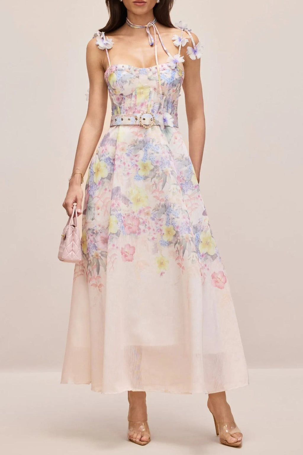 Emily Floral Printed Strap Corset Maxi Dress Avalabel