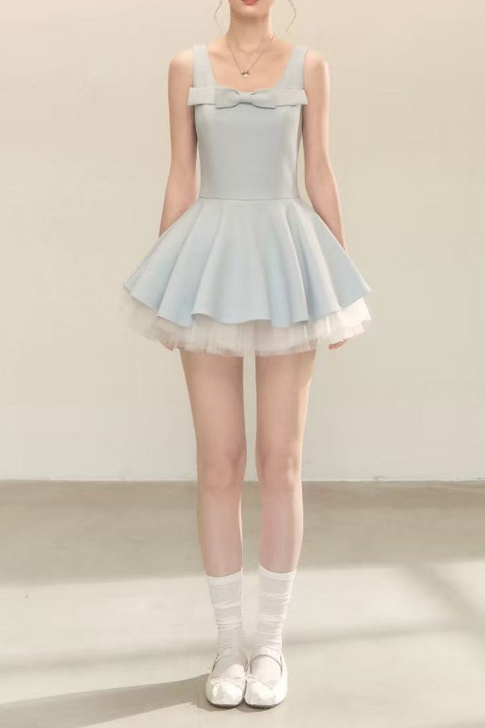 spliced mesh puffy mini dress Avalabel