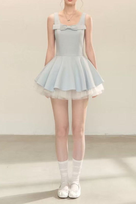 spliced mesh puffy mini dress