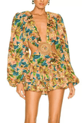 Hedda Tropical Print Cutout Waist Ruffle Mini Dress Avalabel