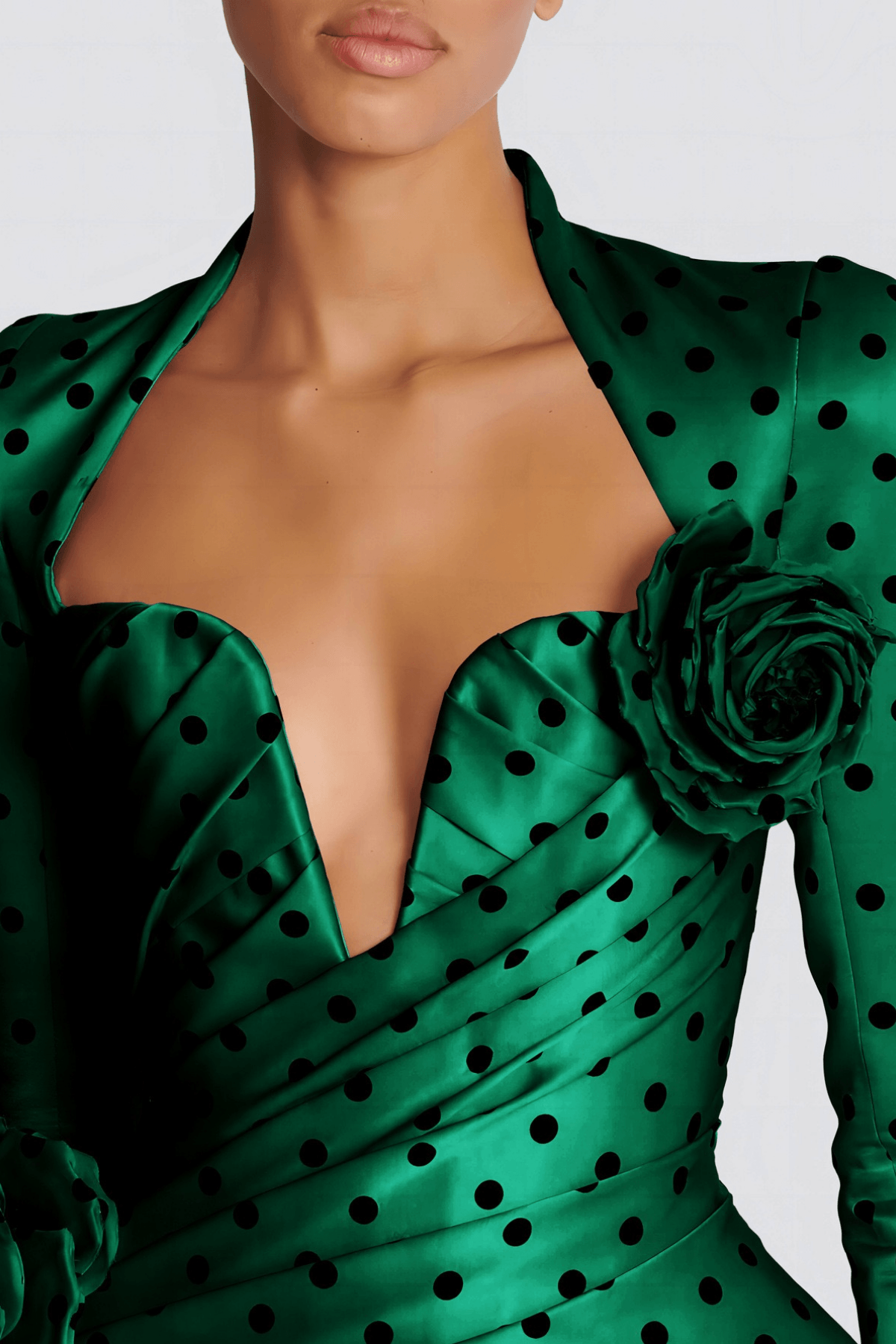 Kristin Green Polka Dot Satin Mini Dress Avalabel