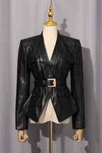 Adela Black Peplum Belted Jacket Avalabel