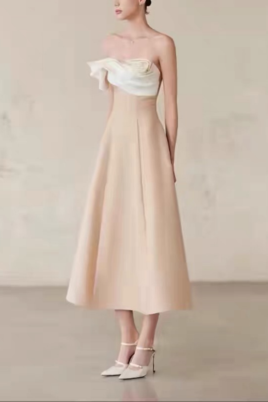Lunna 3D Floral Color-Block Strapless Dress Avalabel