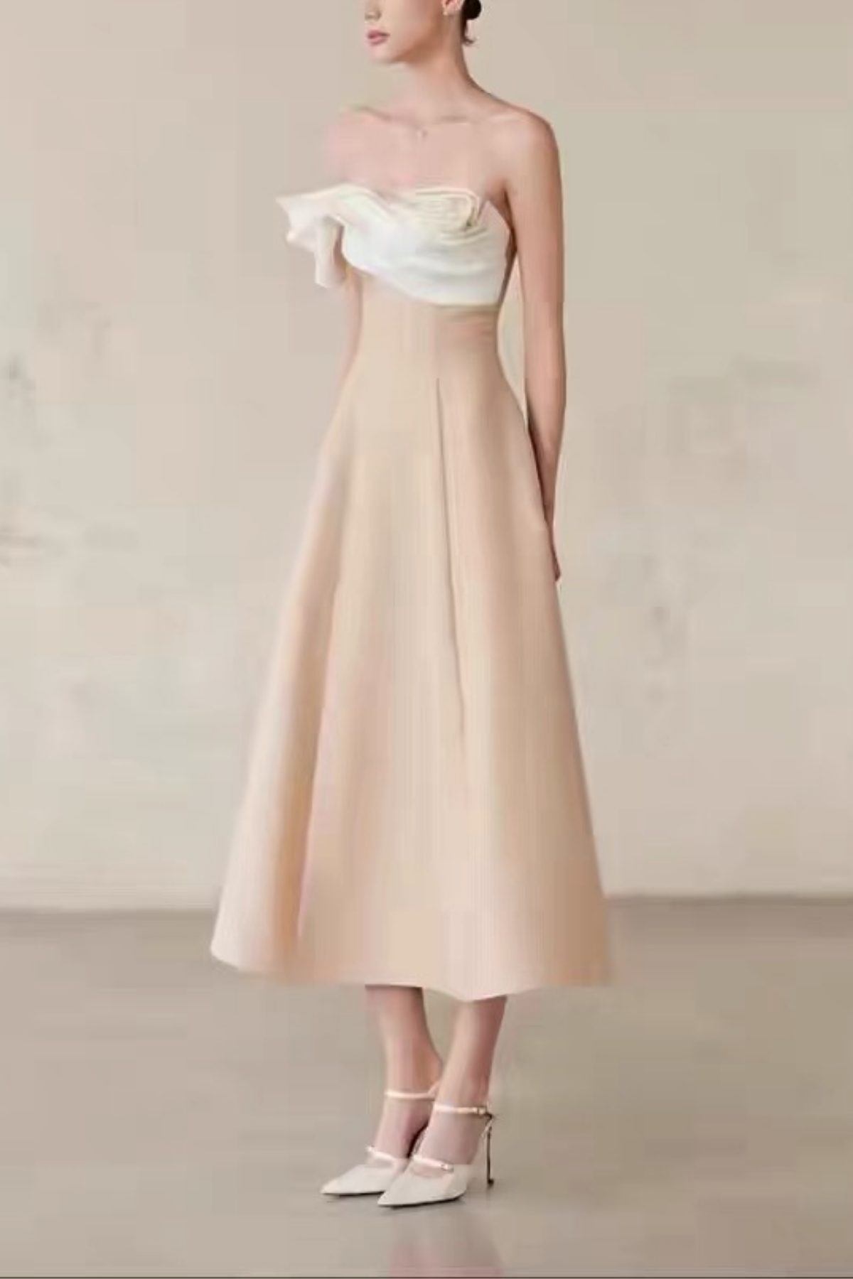 Lunna 3D Floral Color-Block Strapless Dress Avalabel