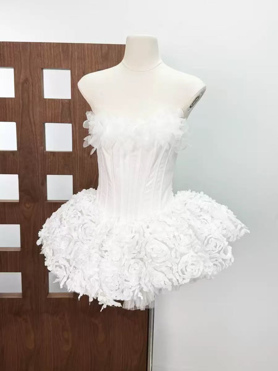 Strapless Petal Floral Corset A Line Dress Avalabel