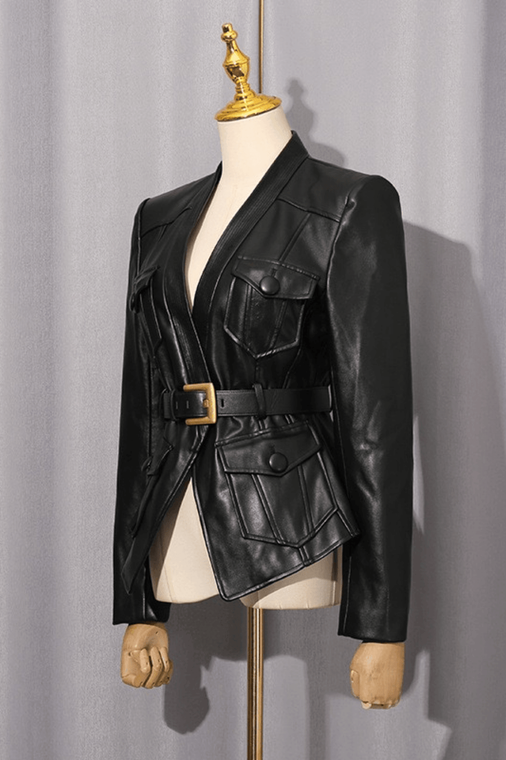 Adela Black Peplum Belted Jacket Avalabel