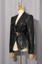 Adela Black Peplum Belted Jacket Avalabel