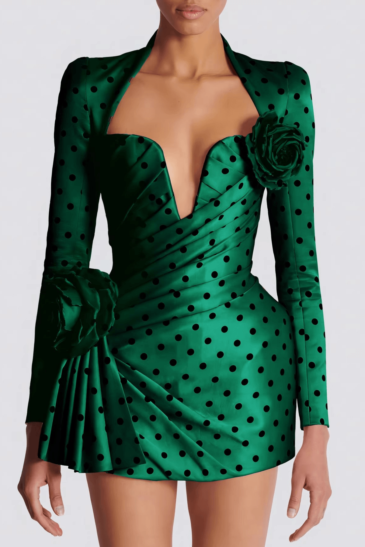 Kristin Green Polka Dot Satin Mini Dress Avalabel