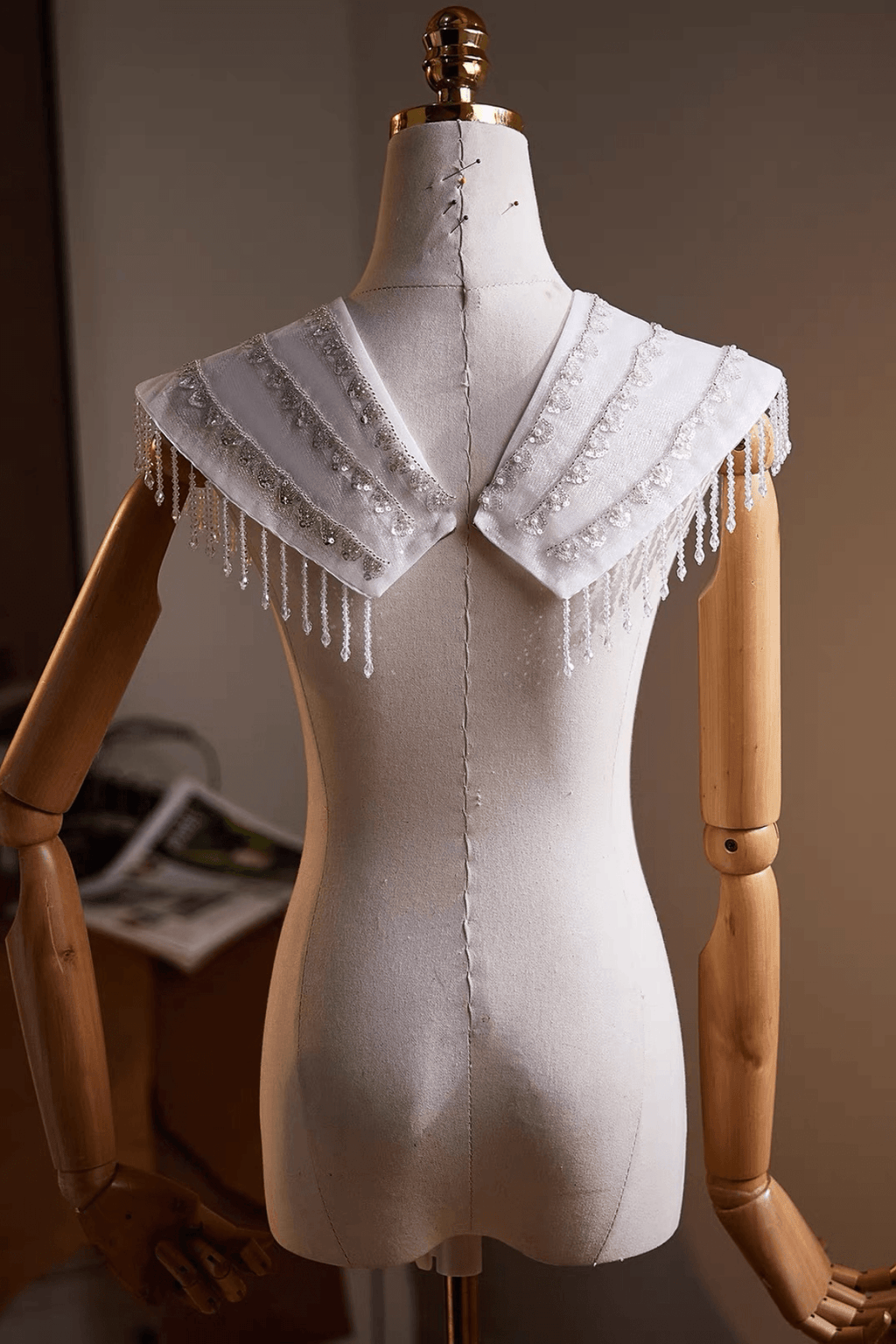 White Off‑Shoulder Beaded Fringe Tulle Shawl Avalabel