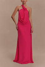 Sophia Floral Appliqué Halter Neck Draped Maxi Dress Avalabel