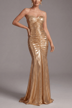 Ashlie Gold Strapless Metallic Mermaid Dress Avalabel
