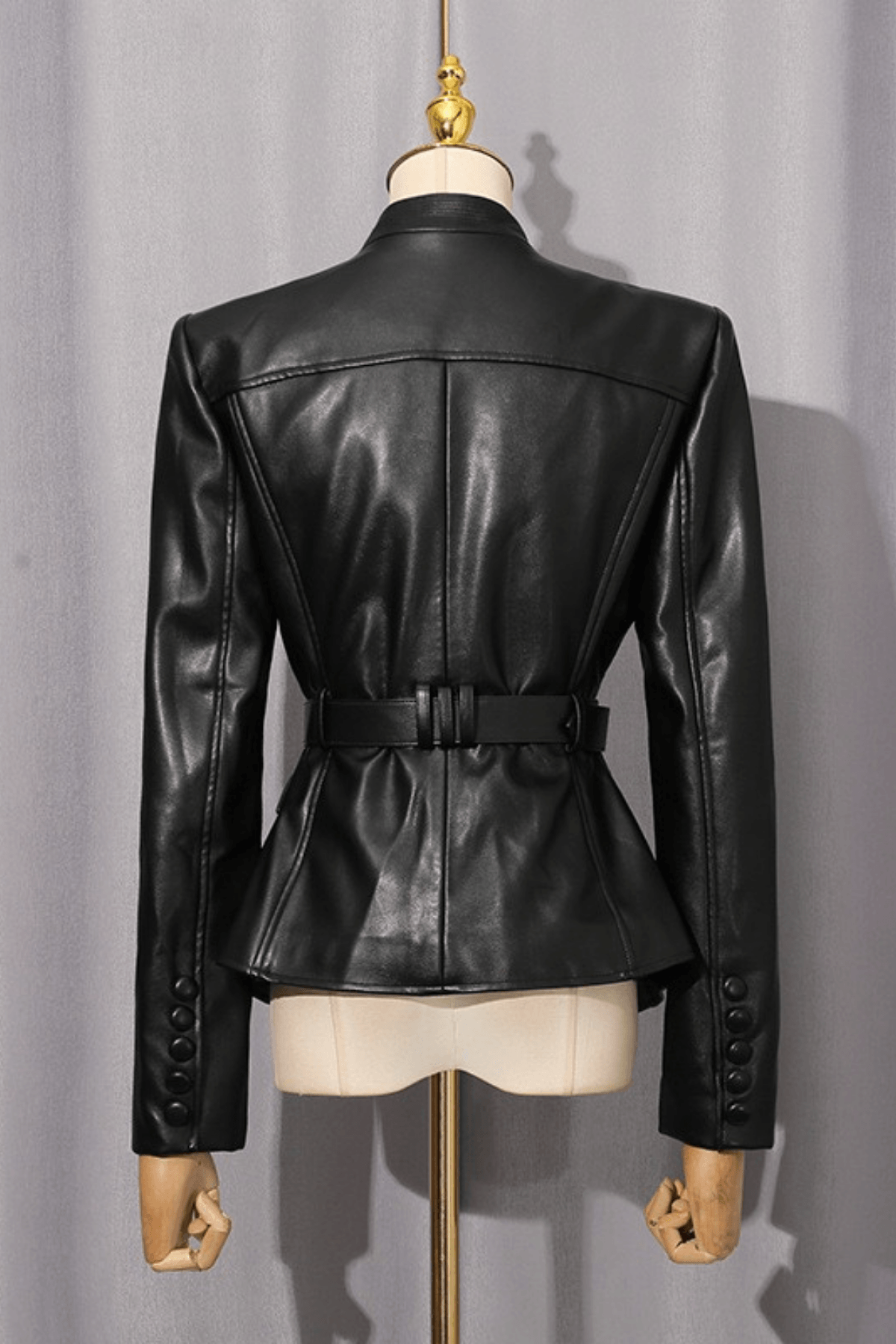Adela Black Peplum Belted Jacket Avalabel