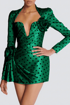 Kristin Green Polka Dot Satin Mini Dress Avalabel