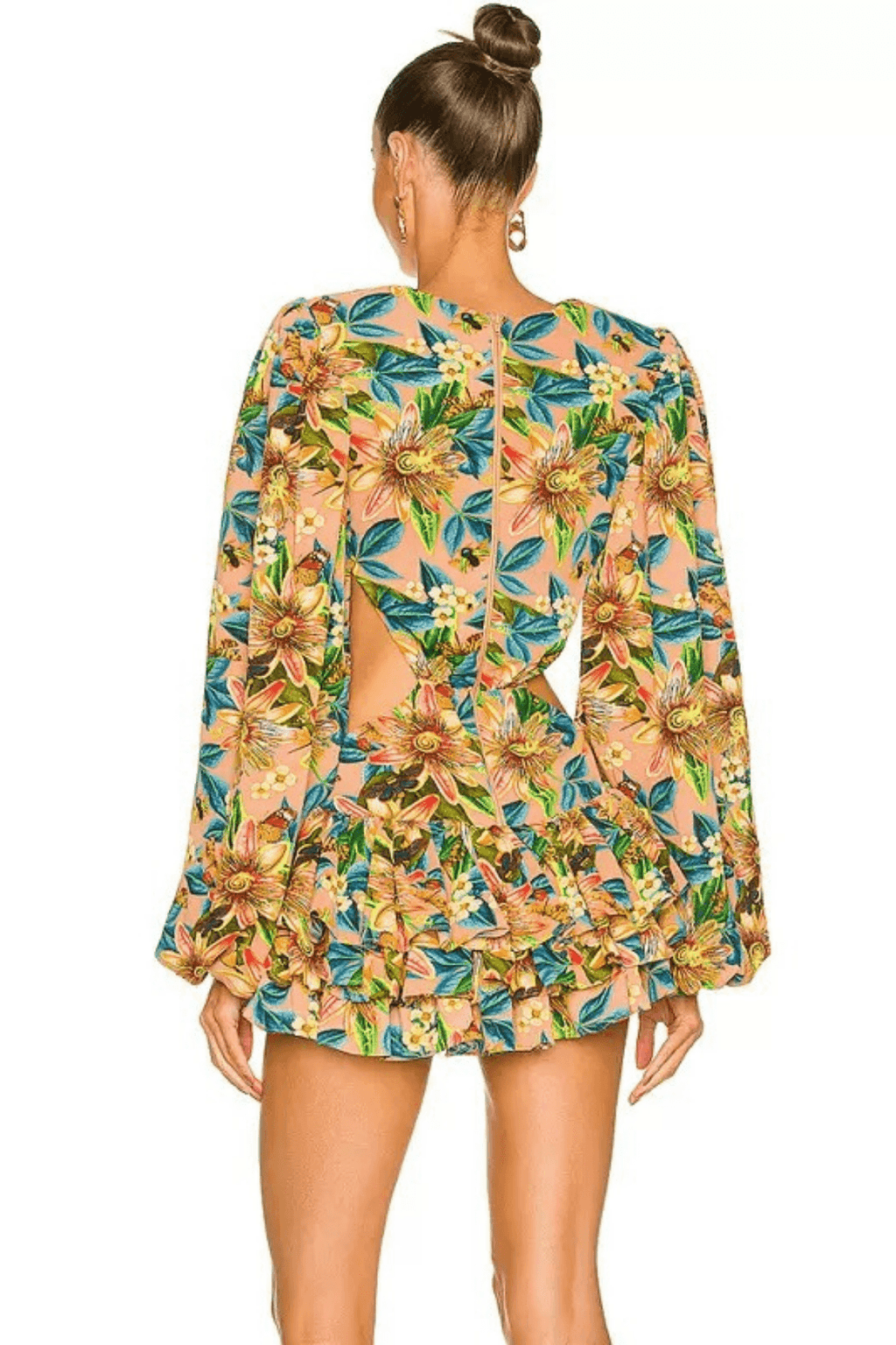 Hedda Tropical Print Cutout Waist Ruffle Mini Dress Avalabel