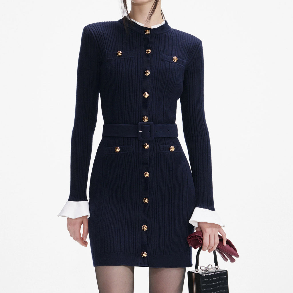 Clementine Navy Viscose Knit Mini Dress Avalabel