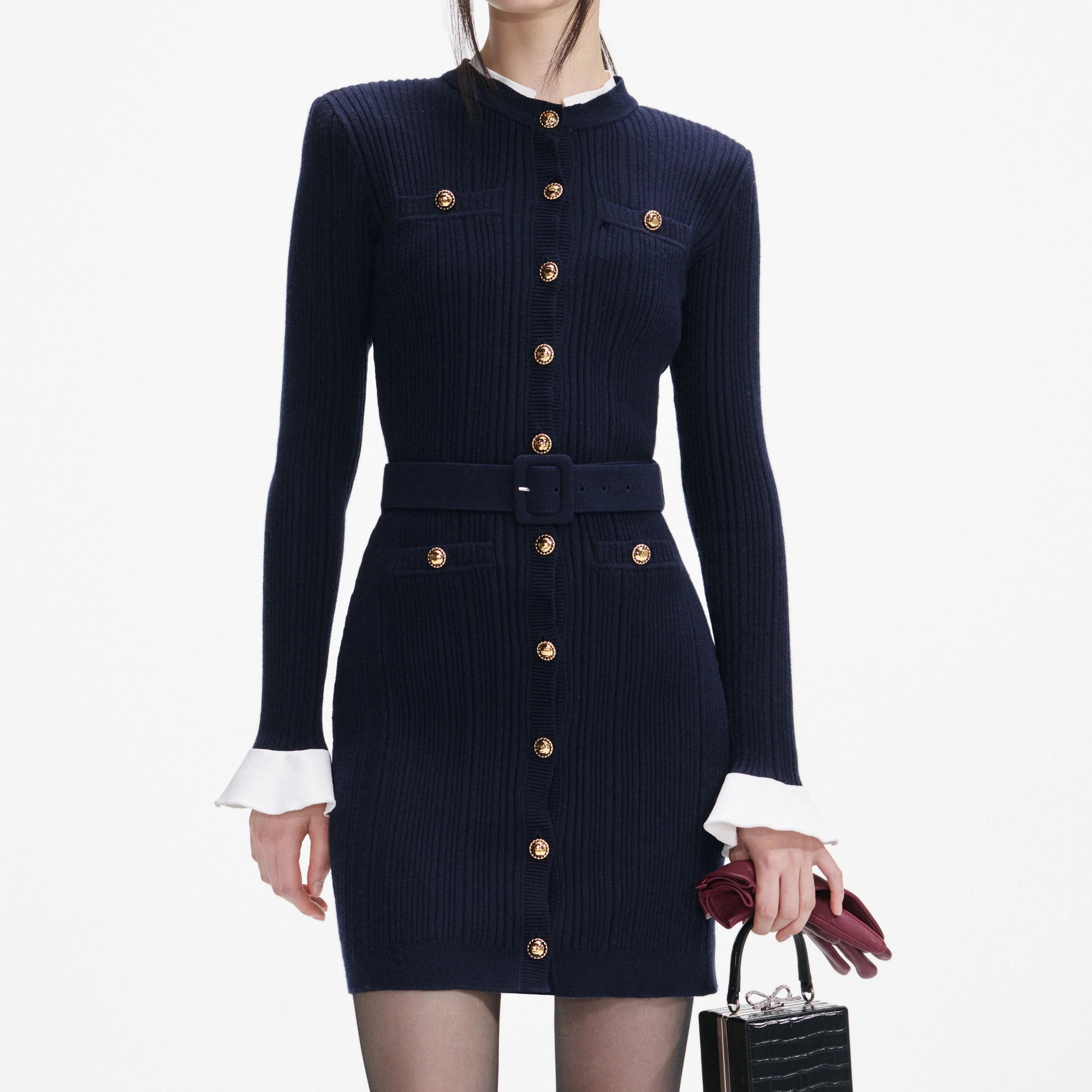 Clementine Navy Viscose Knit Mini Dress Avalabel