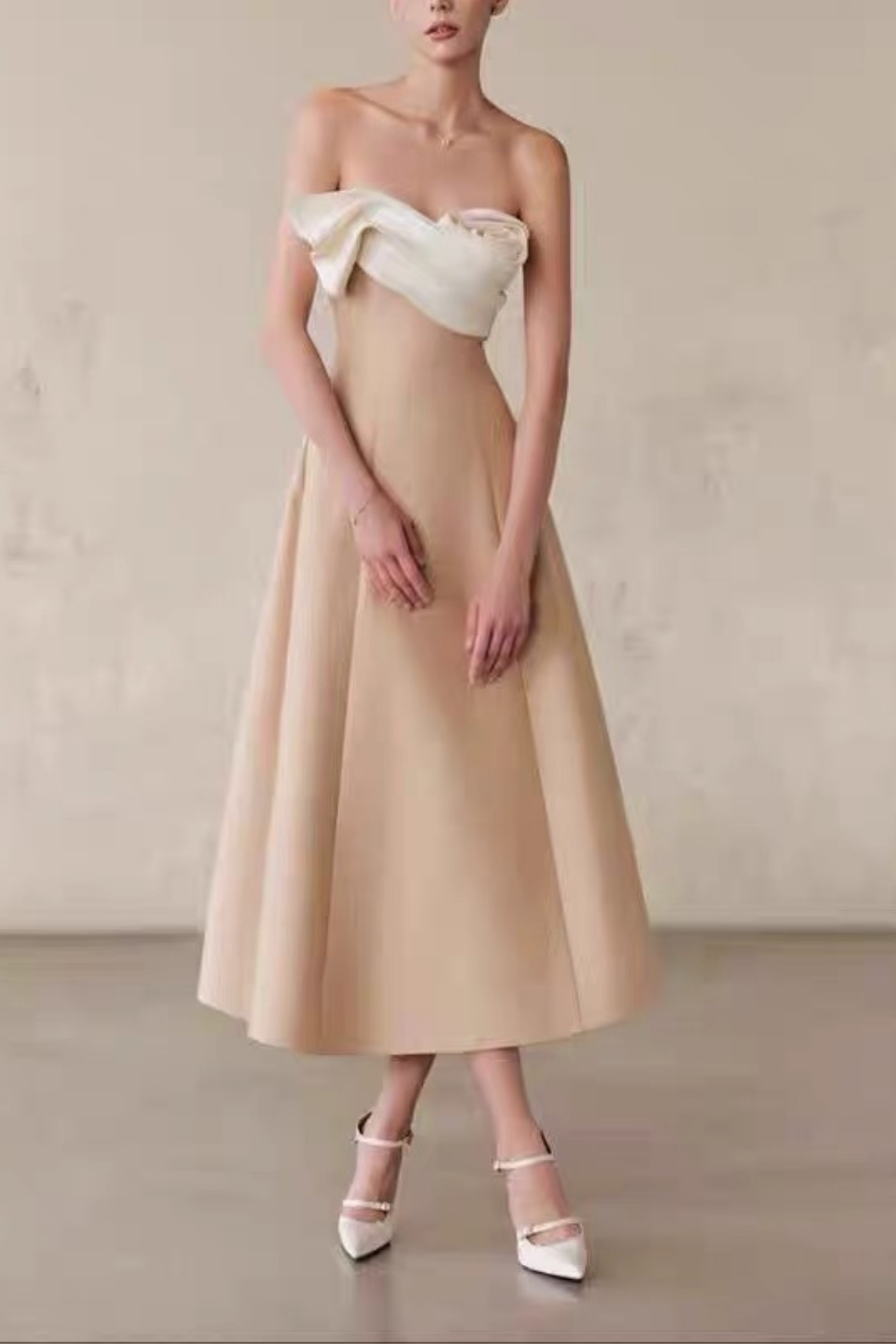 Lunna 3D Floral Color-Block Strapless Dress Avalabel