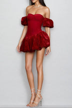 eunice Red Sheath Bubble Sleeve strapless Mini Dress Avalabel