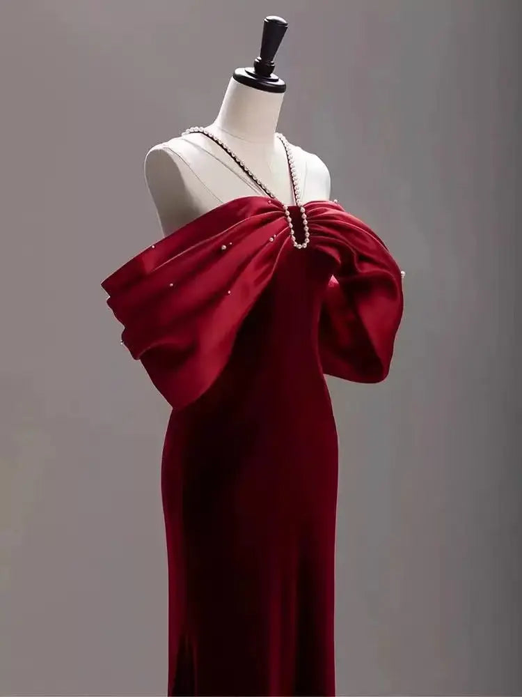 Tove Off Shoulder Velvet Maxi Dress - Red Avalabel