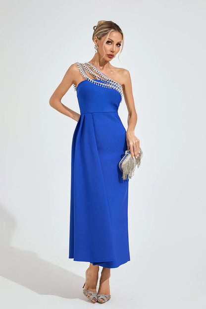 Philipppa Diamond Embellished Strapless Maxi Dress in Blue
