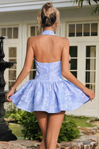 Deborah Halterneck Floral Flare Mini Dress in Blue Avalabel