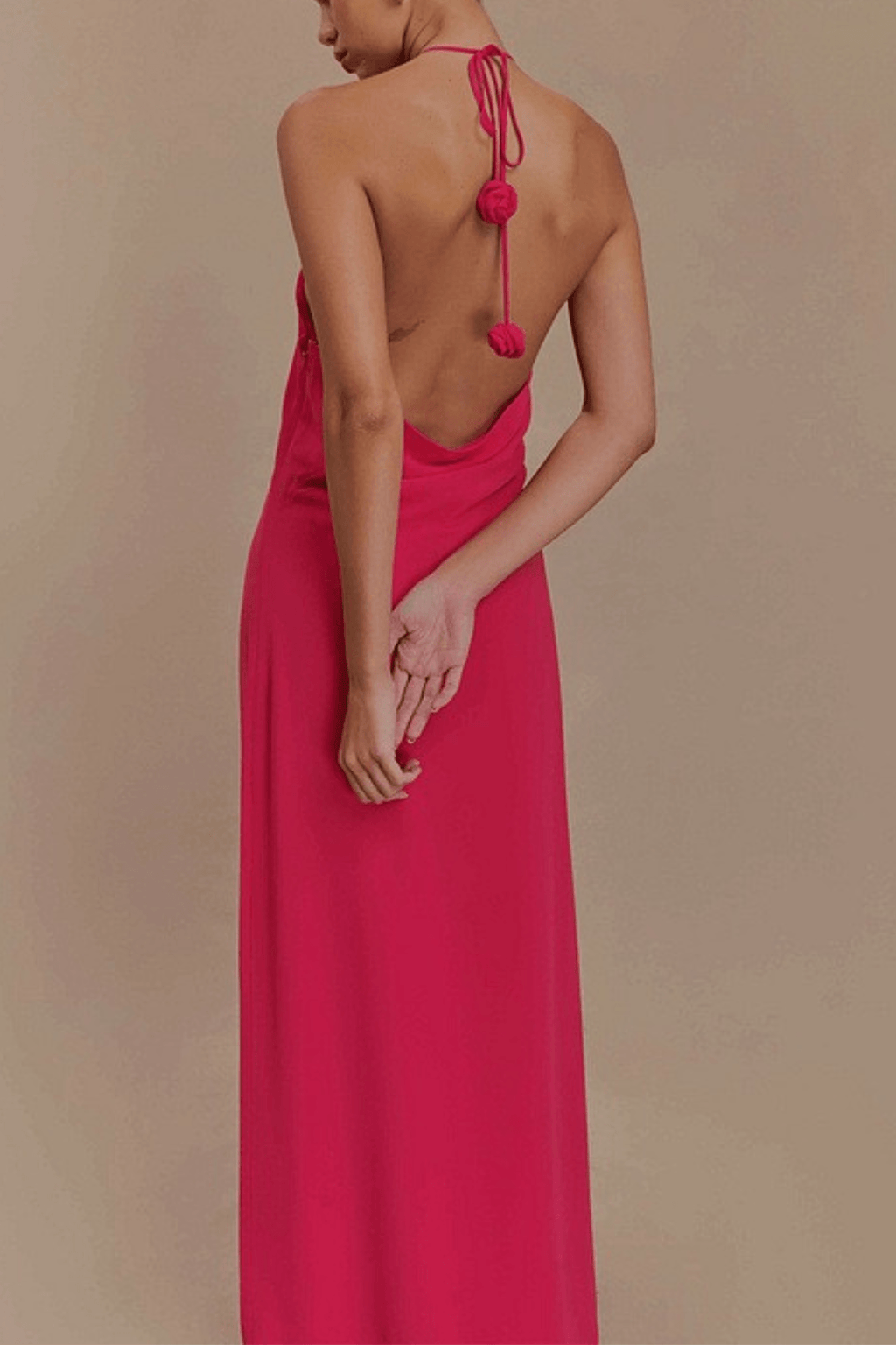 Sophia Floral Appliqué Halter Neck Draped Maxi Dress Avalabel