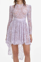 sabrina Lilac long sleeve Lace Satin Mini Dress Avalabel