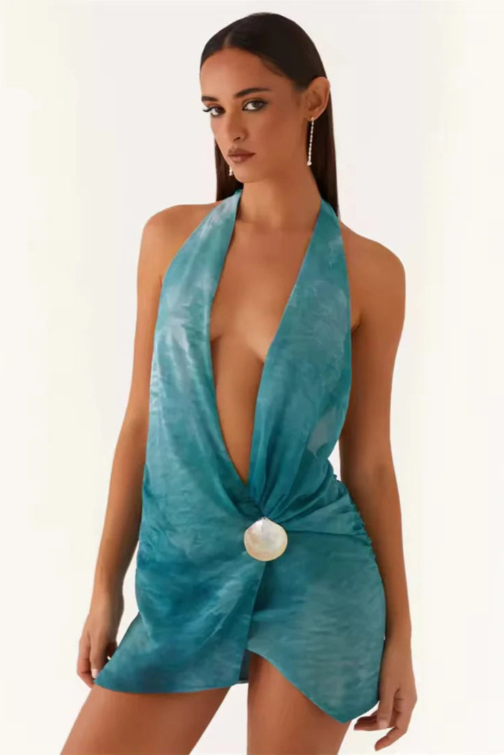 Teal Beach Halter Neck Mini Dress Avalabel
