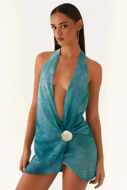 Teal Beach Halter Neck Mini Dress