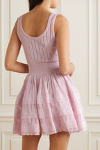 Ribbed Pointelle Knit Mini Dress in Pink Avalabel