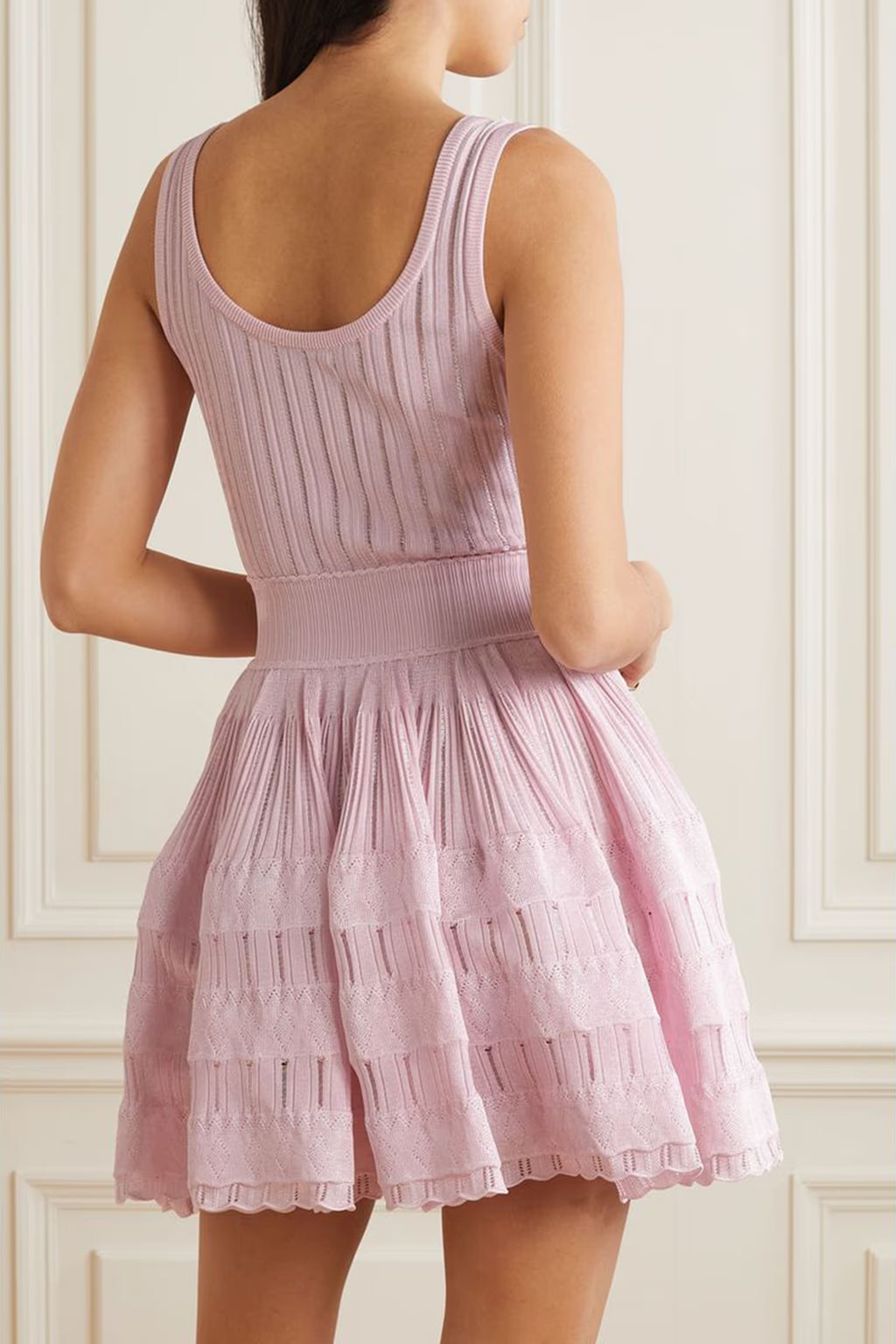 Ribbed Pointelle Knit Mini Dress in Pink Avalabel