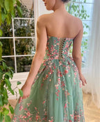 Strapless Floral Tulle Ballerina Midi Dress Avalabel