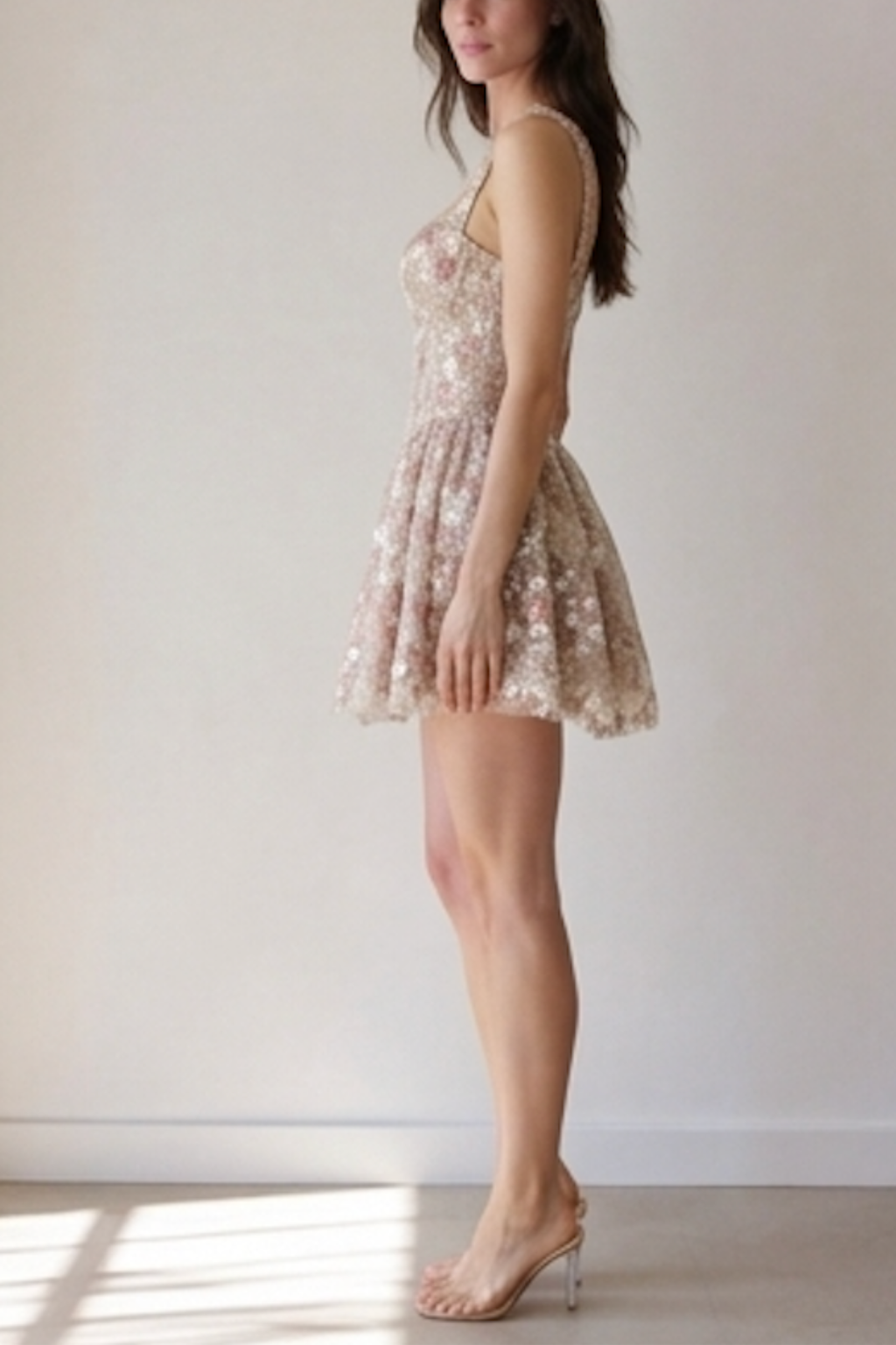 Sylvia Nude Mesh Embroidered Floral Fitted Bustier Mini Dress Avalabel