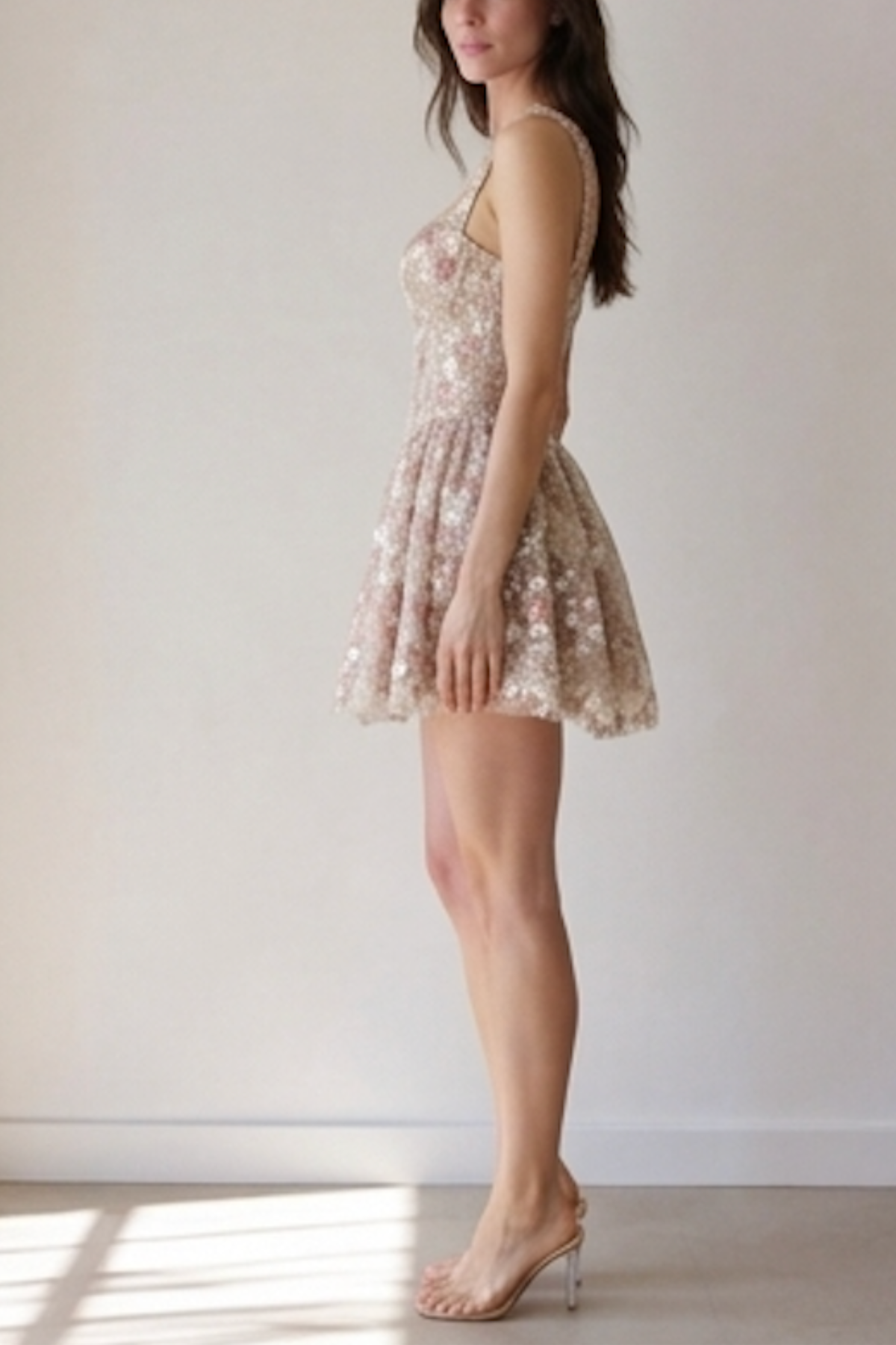 Sylvia Nude Mesh Embroidered Floral Fitted Bustier Mini Dress Avalabel