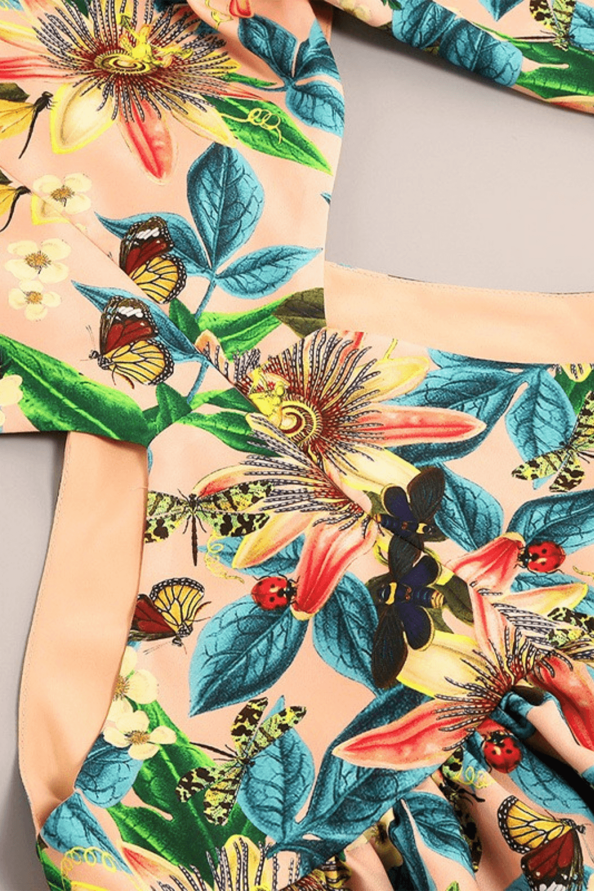 Hedda Tropical Print Cutout Waist Ruffle Mini Dress Avalabel