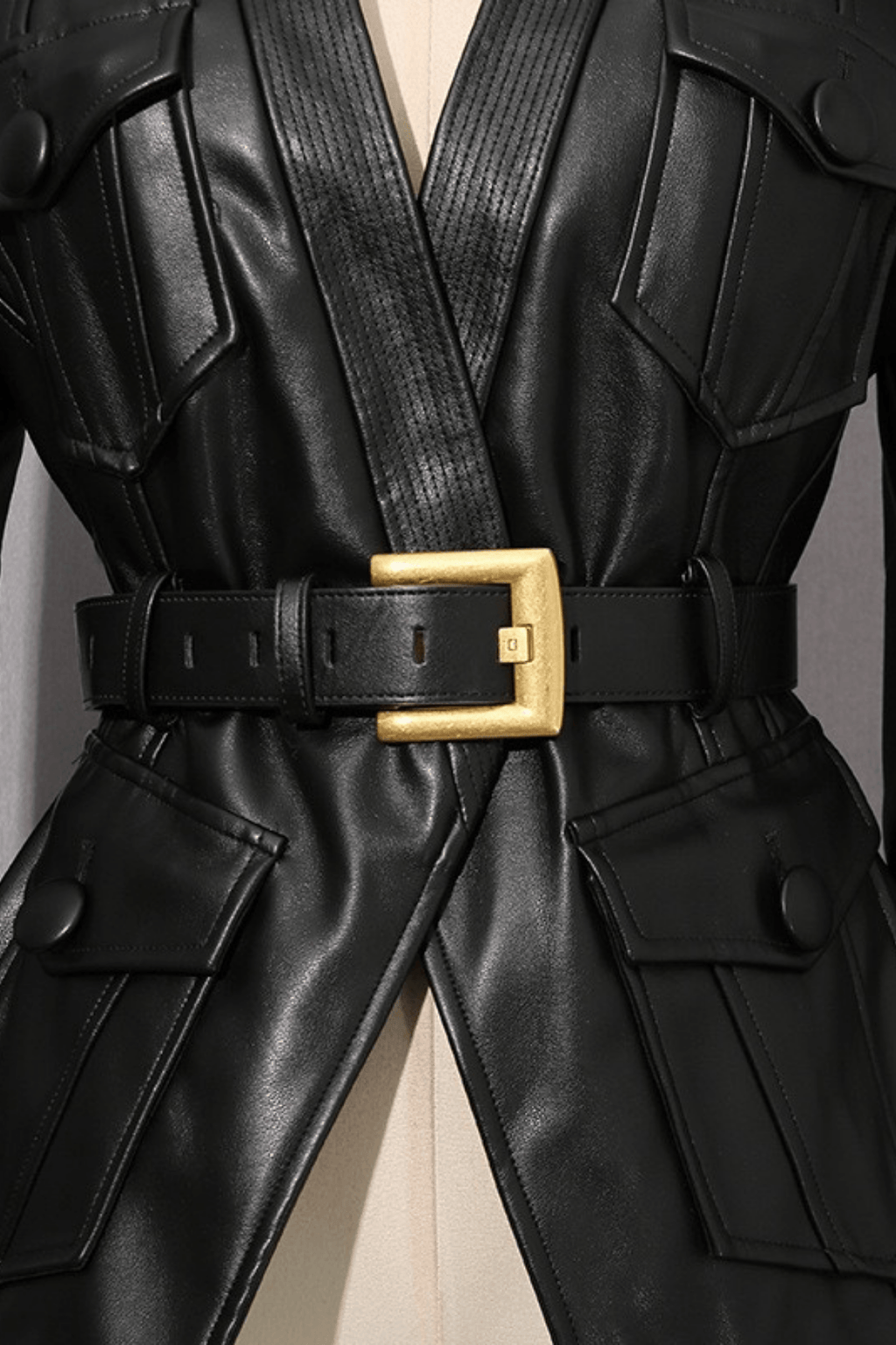 Adela Black Peplum Belted Jacket Avalabel