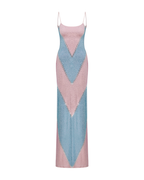 Simona Fully Rhinestoned Bodycon Maxi Dress - Blue & Pink Avalabel