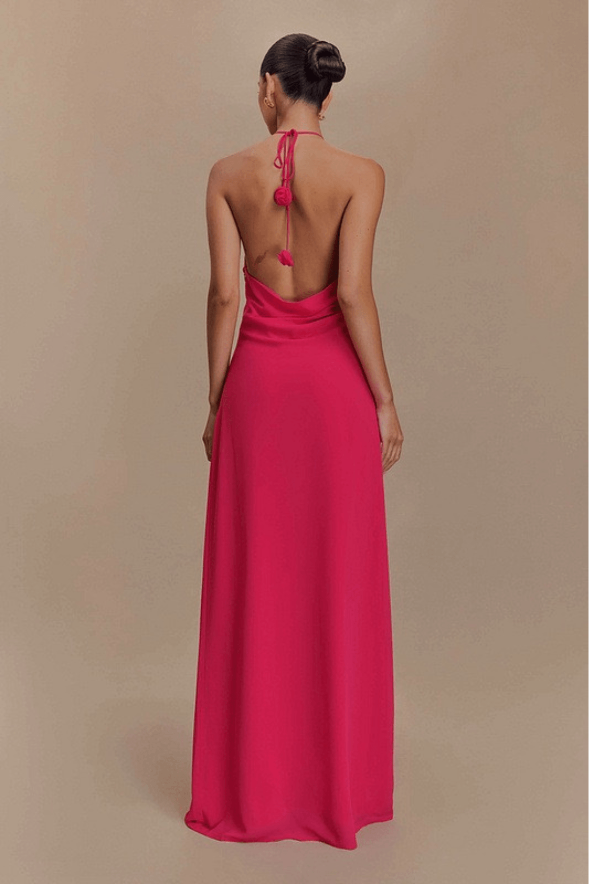 Sophia Floral Appliqué Halter Neck Draped Maxi Dress Avalabel