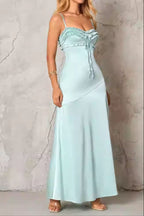 Simona Ruffle Trim Silk Maxi Dress in Mint Avalabel