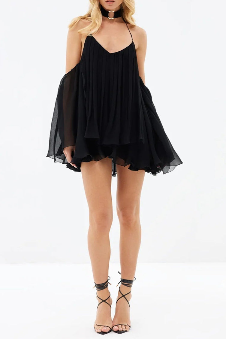 Erica Halter Neck Lace-Up Backless Mini Dress - Black Avalabel
