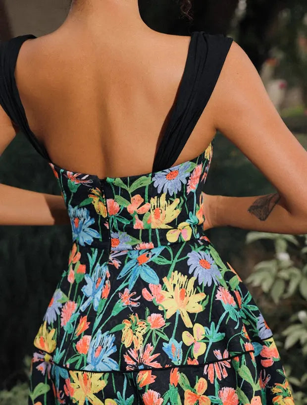 Simona Colorful Print A Line Strap Satin Mini Dress Avalabel