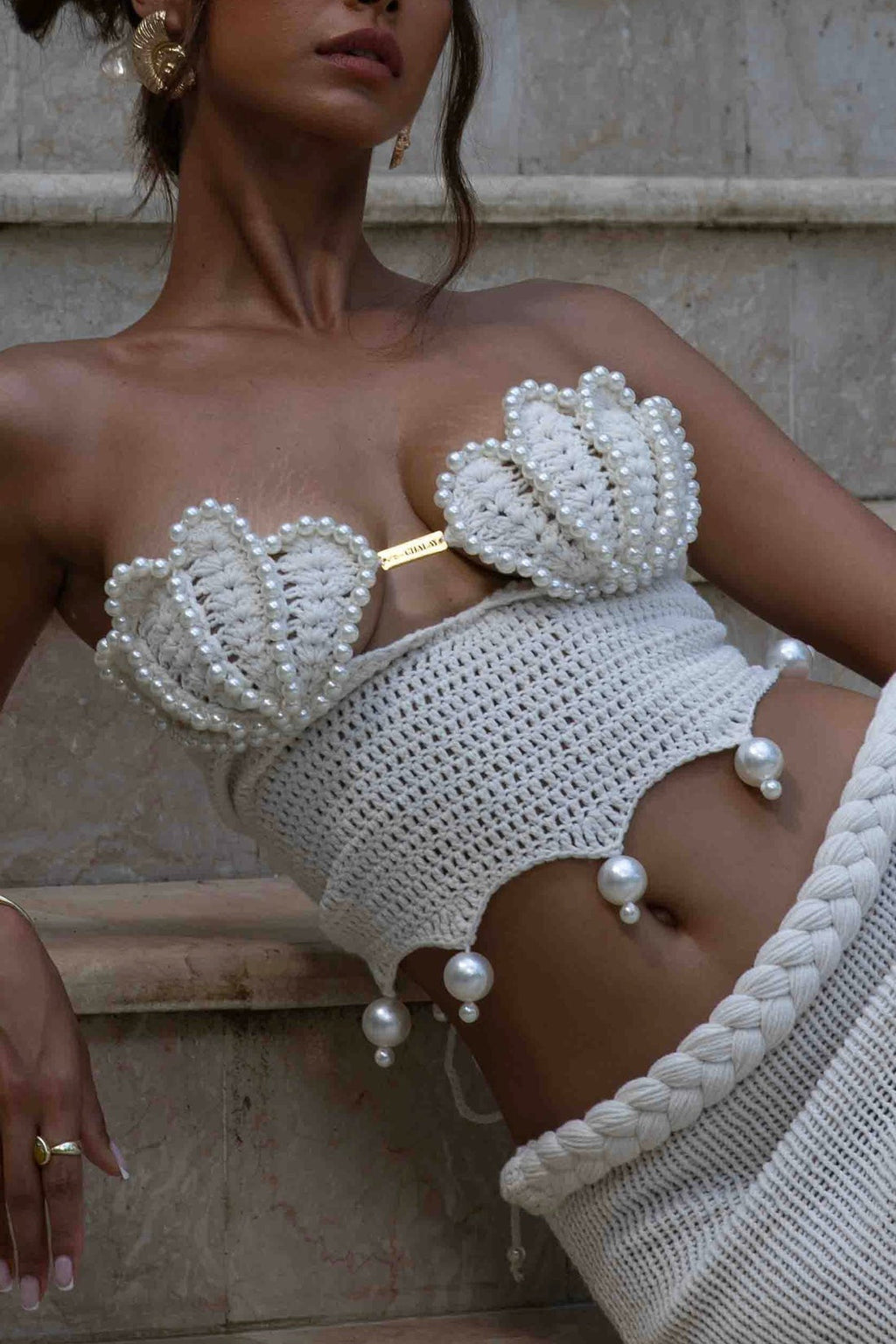 Ivory Shell Knitted Dress Set Avalabel