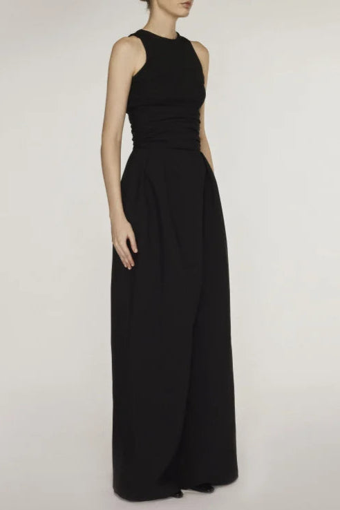 VEST HIGH WAIST WIDE LEG LONG SKIRT SUIT IN BLACK Avalabel