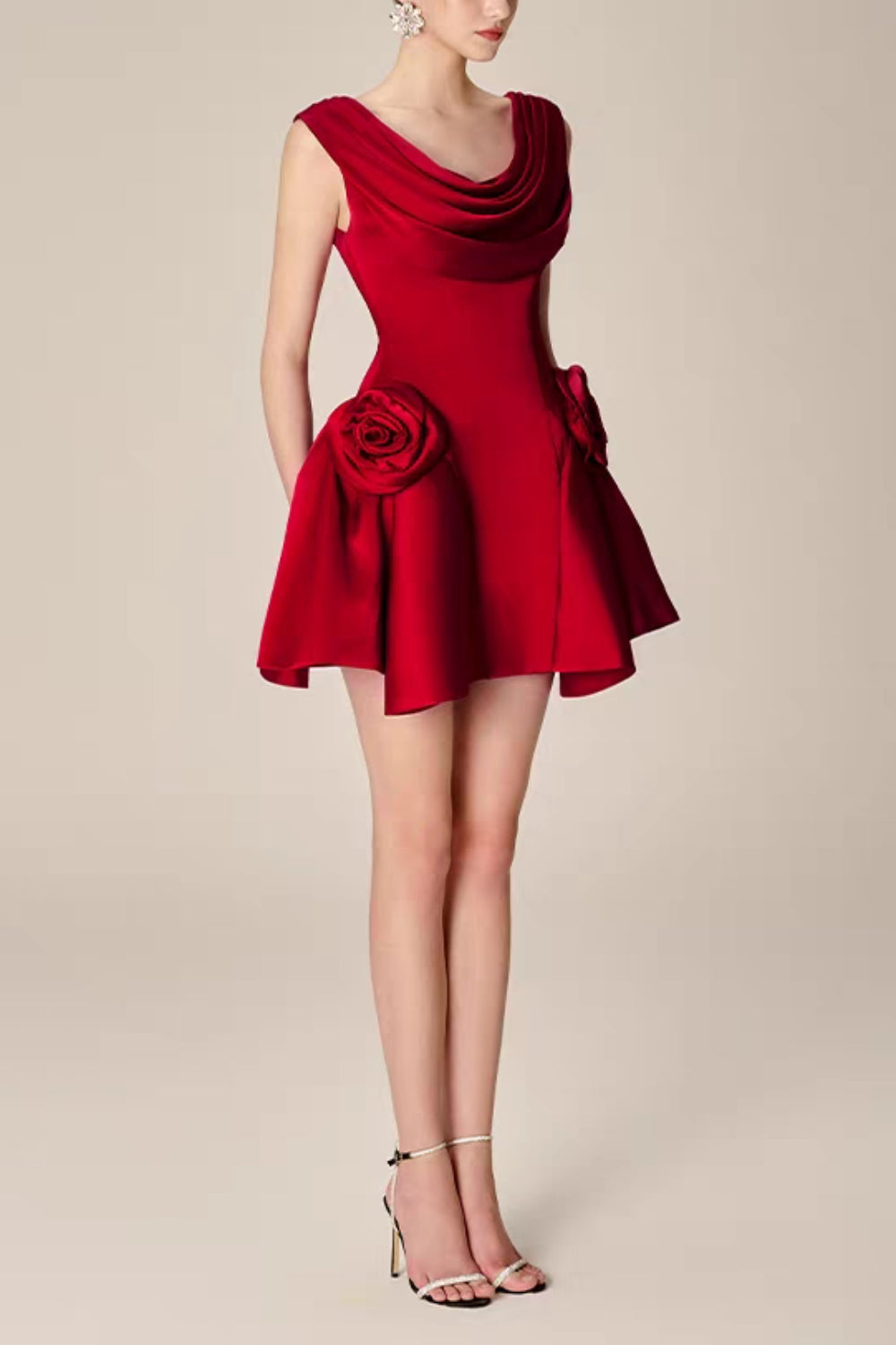3D Flower Pleated Sleeveless Mini Dress Avalabel