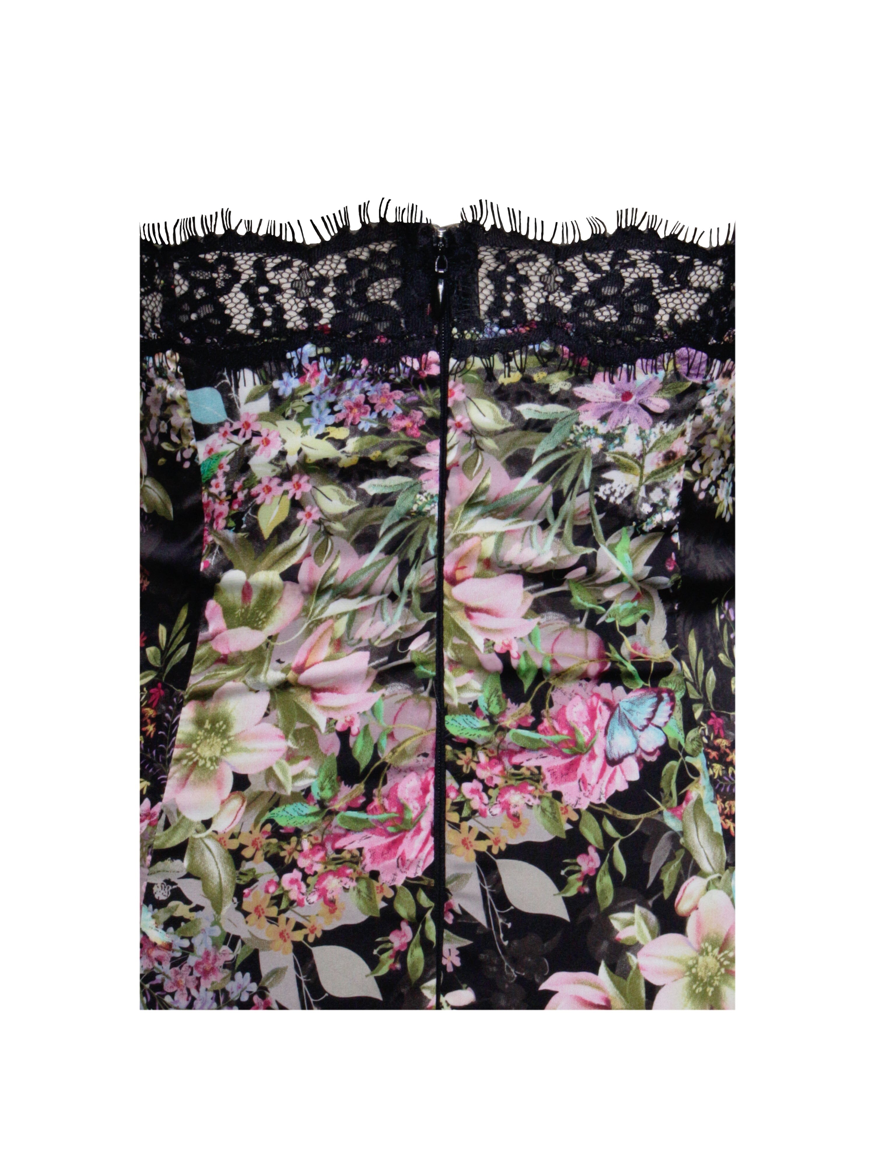 FLORAL PRINT SATIN MINI DRESS WITH LACE TRIM Dresses styleofcb 