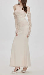 Ariel Apricot Mesh Off-Shoulder Mermaid Maxi Dress Avalabel